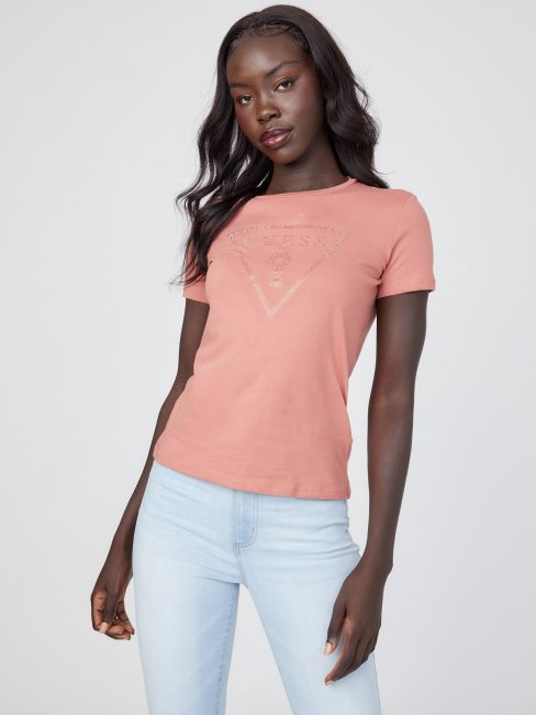 Tee Shirt Guess Zillah Logo Strass Glen Rouge