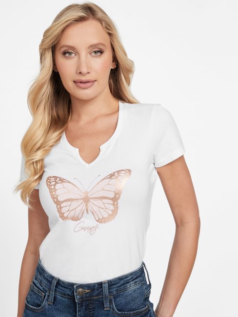 T-shirt à Papillons Guess Eco Cera Blanc Pur