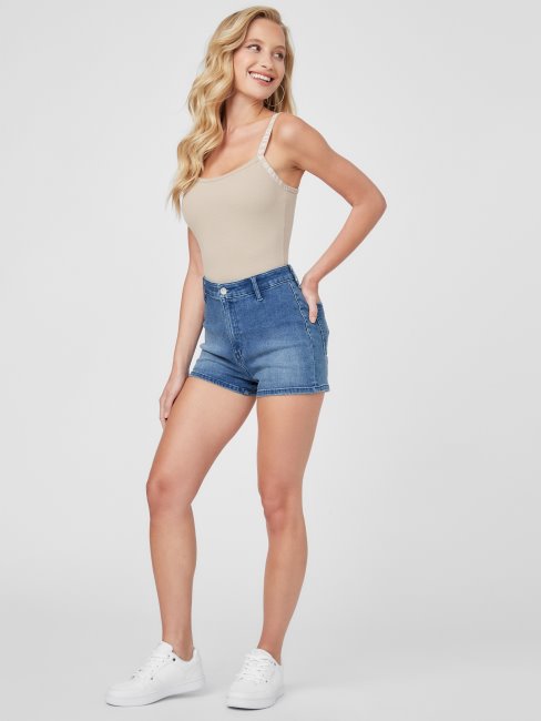 Short En Jean Eco Novalita à Taille Haute Délavé Moyen