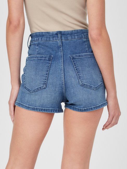 Short En Jean Eco Novalita à Taille Haute Délavé Moyen