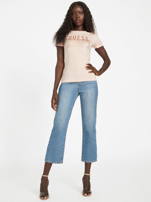 Vapor Rose Lisey Rhinestone Logo Tee Guess