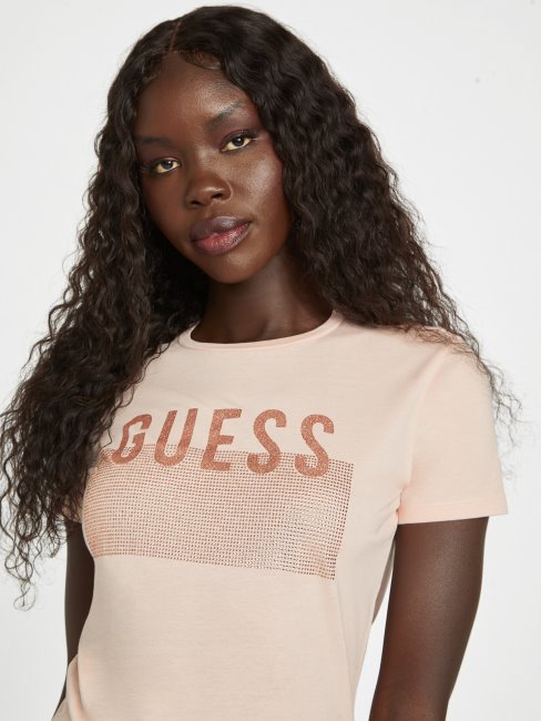 Vapor Rose Lisey Rhinestone Logo Tee Guess