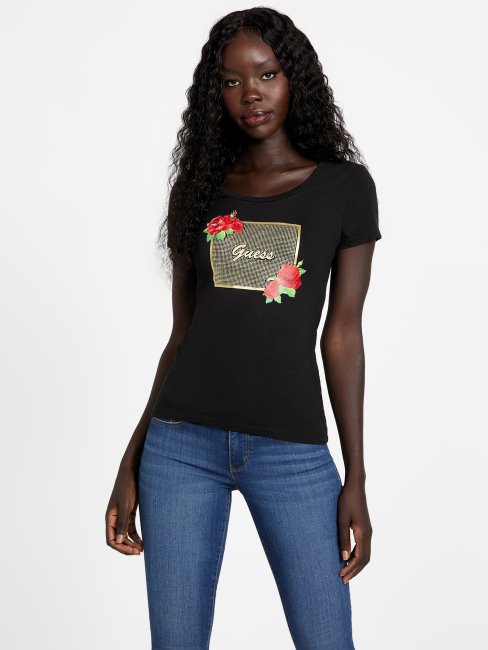 T-shirt Camille à Strass Guess Noir De Jais