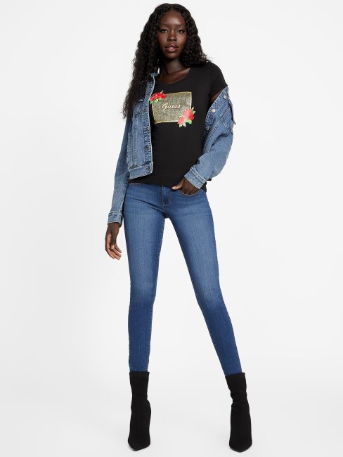 T-shirt Camille à Strass Guess Noir De Jais