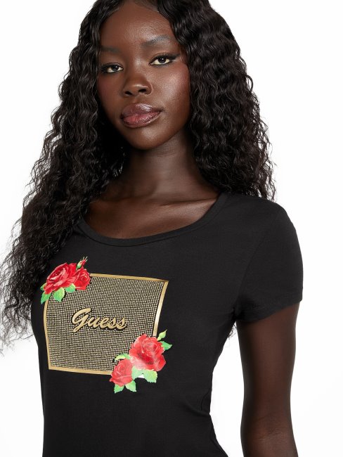 T-shirt Camille à Strass Guess Noir De Jais