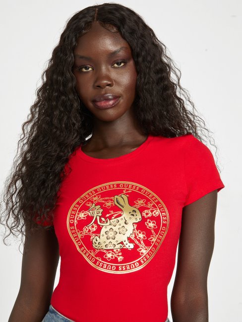 T-shirt Lapin Métallisé Rouge Cerise Guess Tu