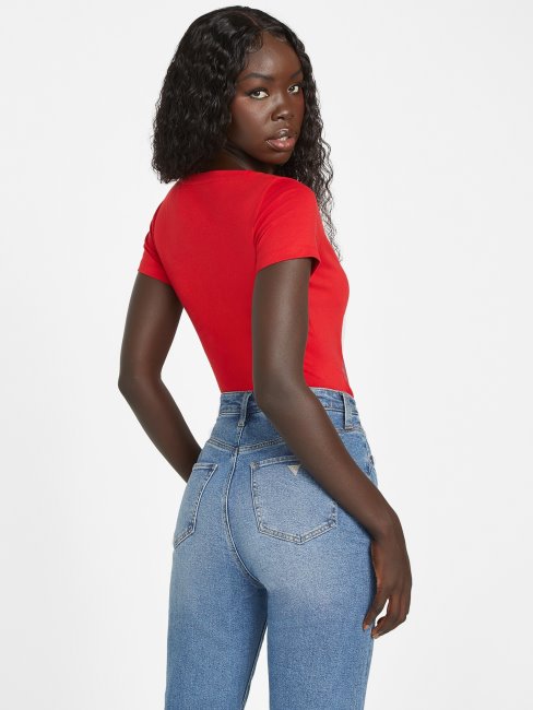 T-shirt à Col En V Guess Rugby Rouge Eco Cece Love