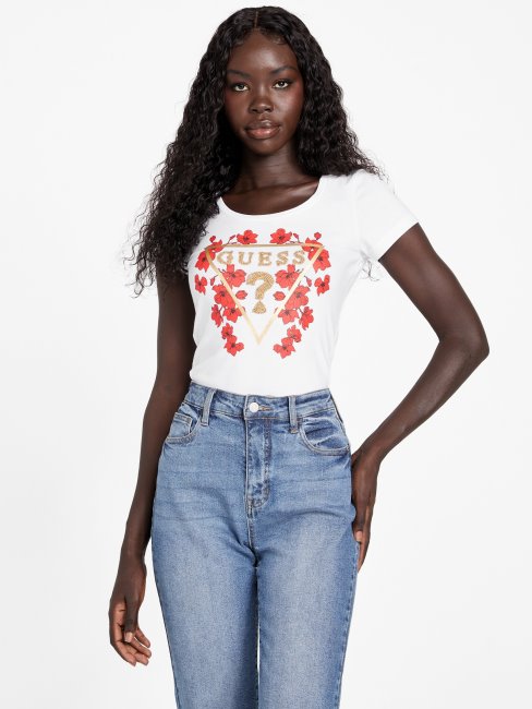 T-shirt éco Tu Logo Perlé Blanc Pur Guess