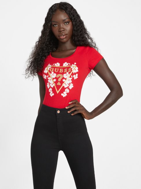 T-shirt Rouge Cerise Avec Logo Perlé Guess Eco Tu
