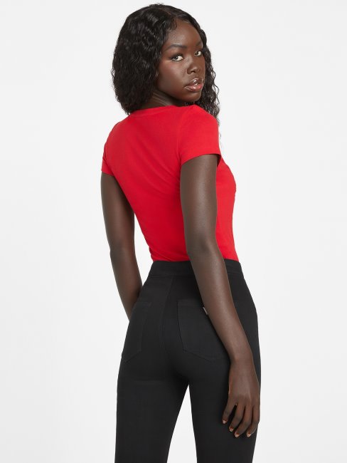T-shirt Rouge Cerise Avec Logo Perlé Guess Eco Tu