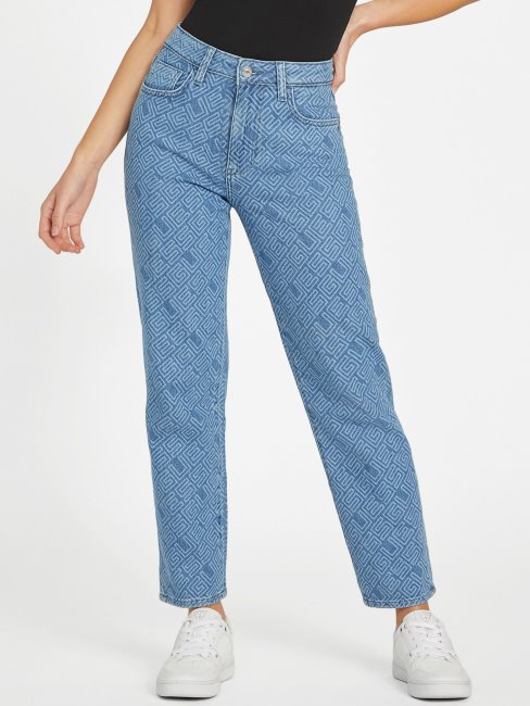 Guess Eco Mia Jean Droit Taille Ultra Haute à Imprimé Logo Délavé Moyen