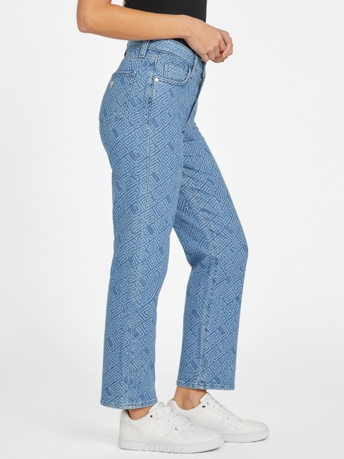 Guess Eco Mia Jean Droit Taille Ultra Haute à Imprimé Logo Délavé Moyen