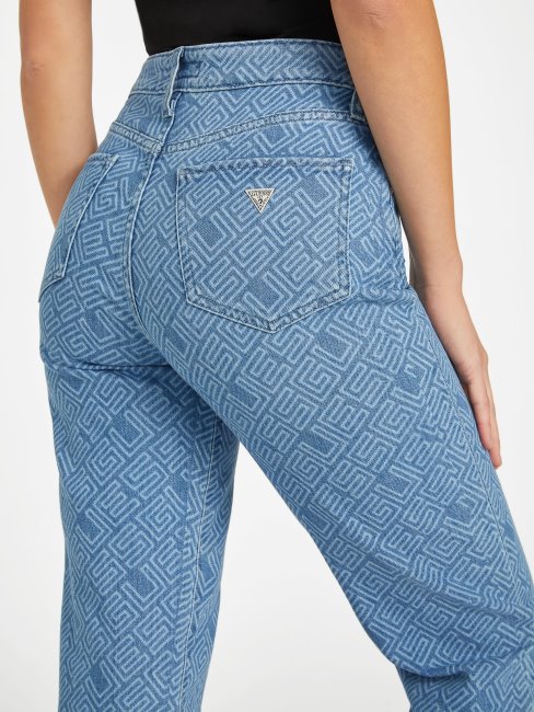 Guess Eco Mia Jean Droit Taille Ultra Haute à Imprimé Logo Délavé Moyen