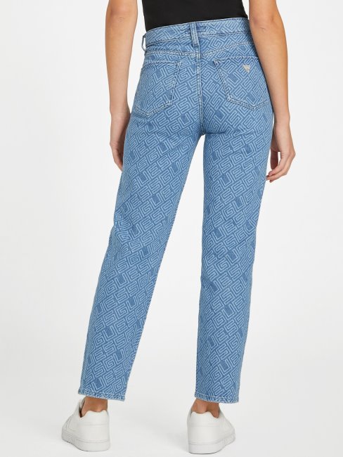 Guess Eco Mia Jean Droit Taille Ultra Haute à Imprimé Logo Délavé Moyen