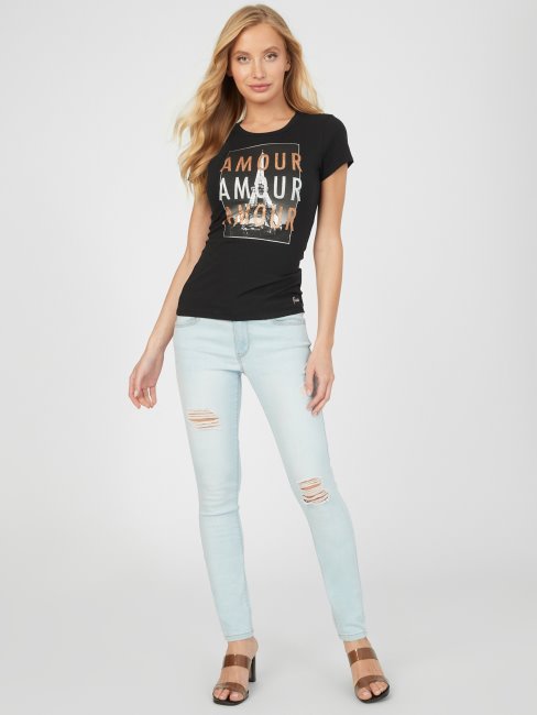 Tee Shirt Madame Graphique Jet Noir Guess