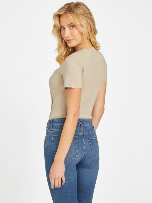 T-shirt Jill Velours Taupe Logo Strass Guess