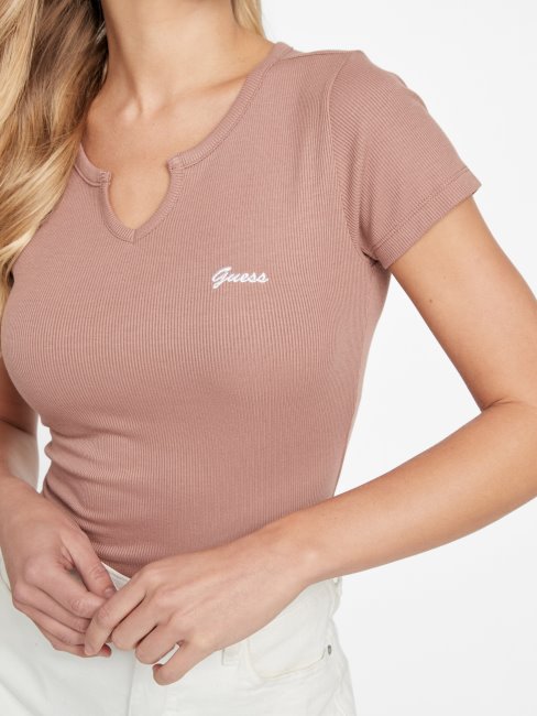 T-shirt à Col En V Cranté Avec Logo Yara Châtaigne Rôtie Guess