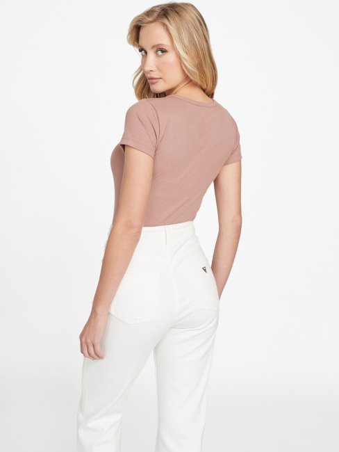 T-shirt à Col En V Cranté Avec Logo Yara Châtaigne Rôtie Guess