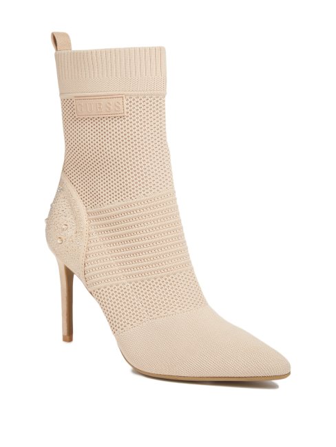 Guess Bottines à Talons En Tricot Taupe