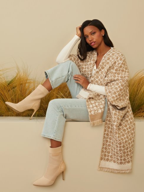 Guess Bottines à Talons En Tricot Taupe