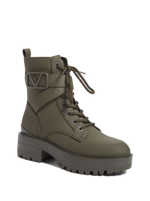 Bottillons De Combat Plats Vert Poussiéreux Suppose