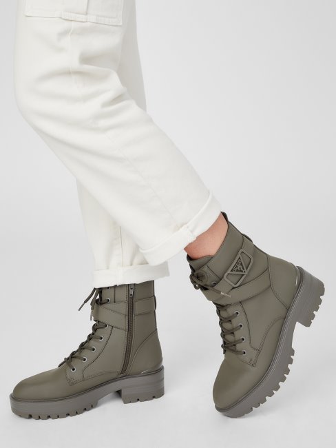 Bottillons De Combat Plats Vert Poussiéreux Suppose