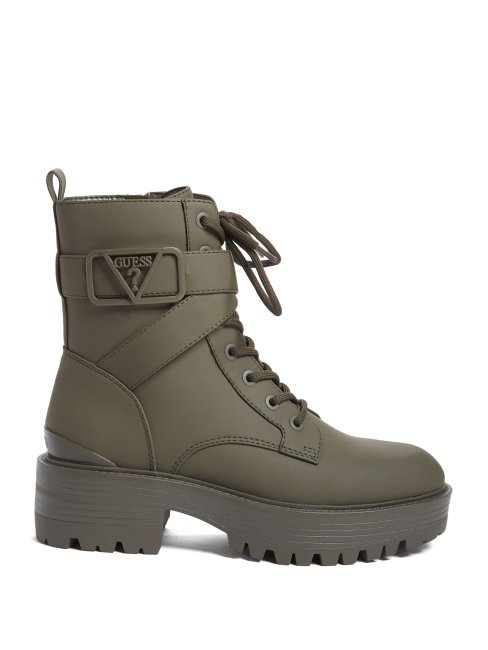 Bottillons De Combat Plats Vert Poussiéreux Suppose