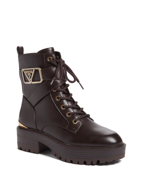 Guess Flat Combat Booties Marron Foncé