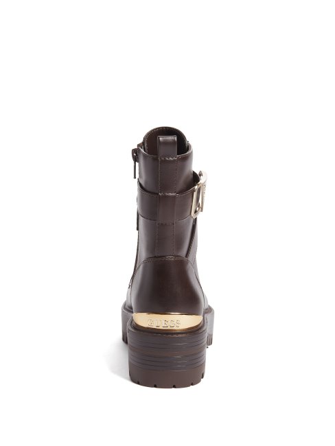Guess Flat Combat Booties Marron Foncé