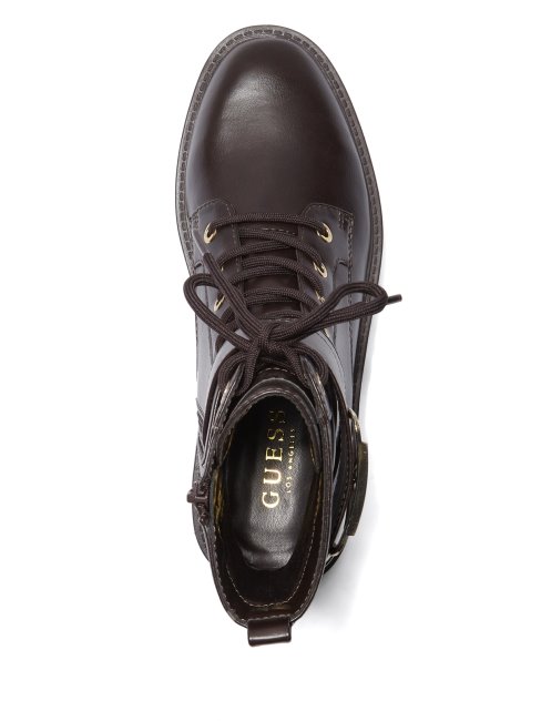 Guess Flat Combat Booties Marron Foncé