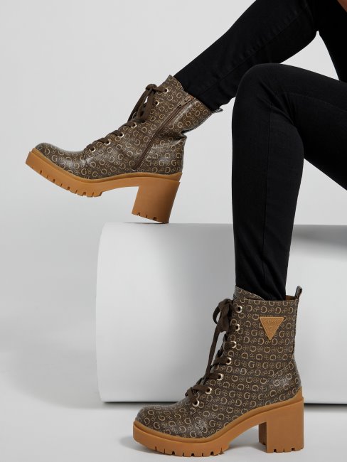 Bottines à Talons Avec Logo Guess Quincy Lt Marron