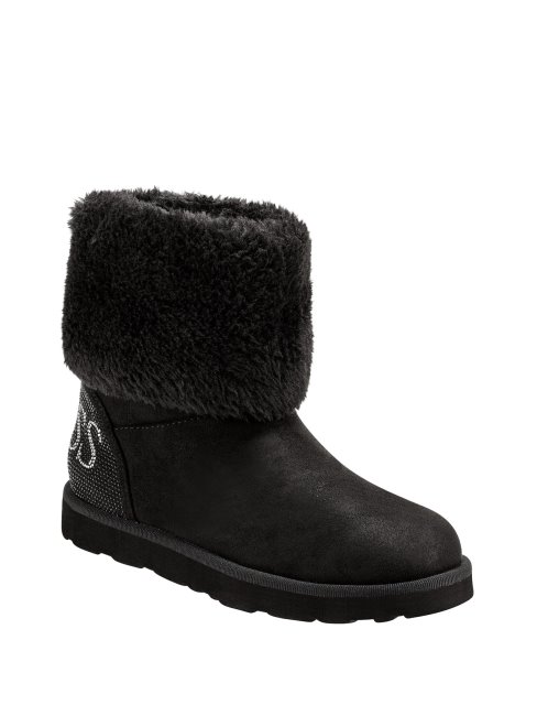Guess Bottes Noires En Faux Mouton Scintillant
