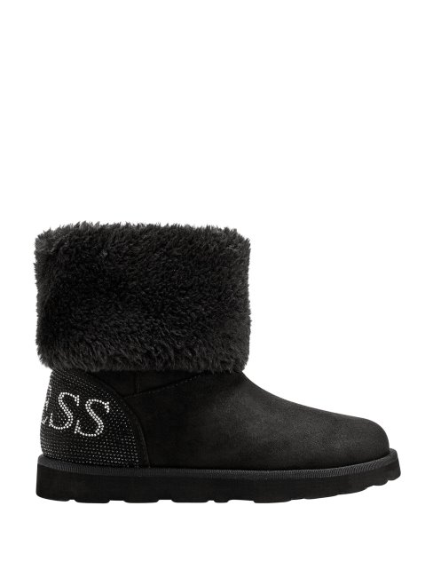 Guess Bottes Noires En Faux Mouton Scintillant