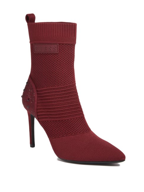 Bottines à Talons En Tricot Bordeaux Guess