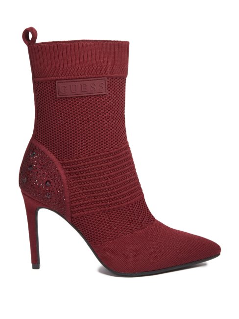 Bottines à Talons En Tricot Bordeaux Guess