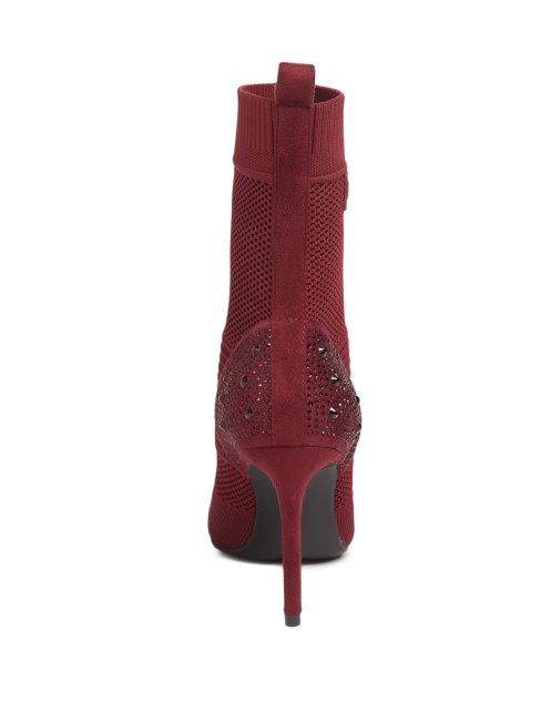 Bottines à Talons En Tricot Bordeaux Guess