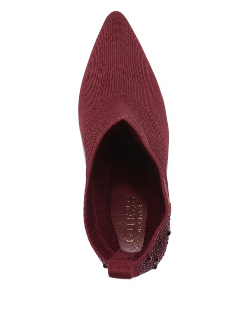Bottines à Talons En Tricot Bordeaux Guess