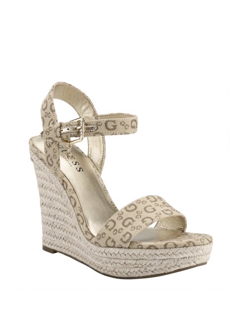 Guess Lt Marron Espadrilles Compensées Logo Tracey