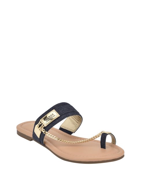 Guess Sandales à Chaîne Landen En Tissu Bleu Foncé