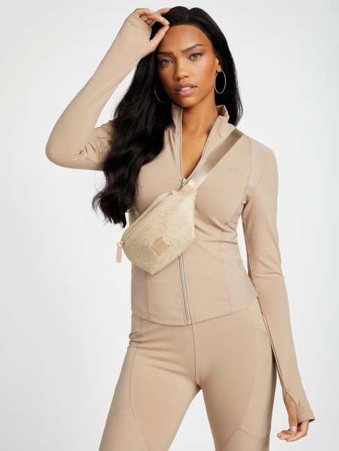 Sac Banane à Logo En Similicuir Beige Guess