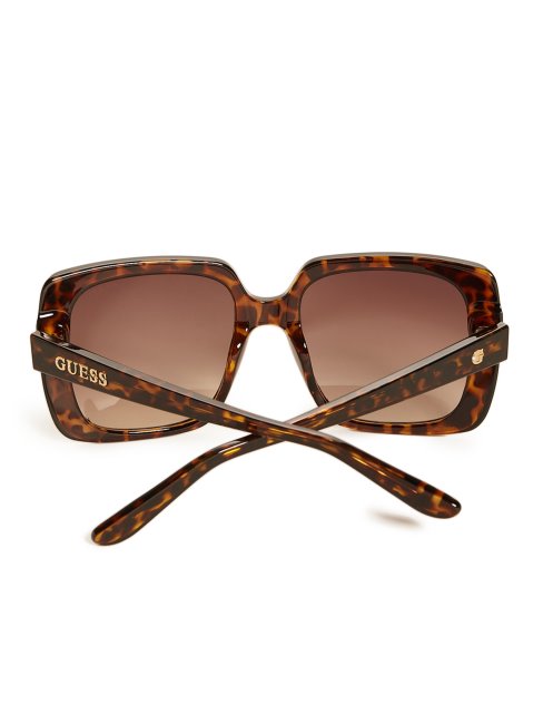 Lunettes De Soleil Carrées En Plastique Logo Strass Guess Dark Havana/gradient Brn