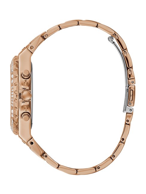 Montre Multifonction Couleur Or Rose Et Strass Multi Guess