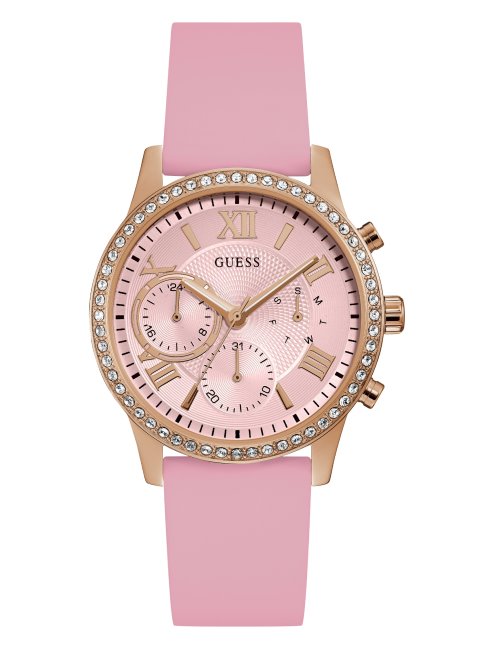 Montre Multifonction En Silicone Doré Rose Et Blush Sans Couleur Guess