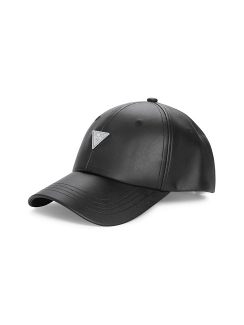 Guess Casquette De Baseball En Similicuir Logo Emblème Noir