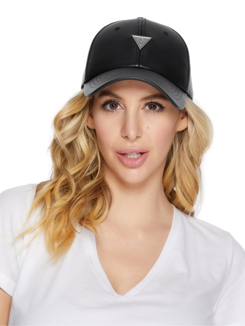 Guess Casquette De Baseball En Similicuir Logo Emblème Noir