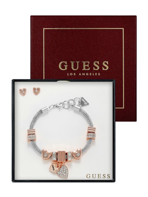 Guess Coffret Bracelet Et Boucles D'oreilles Charm Multi-tons Argent