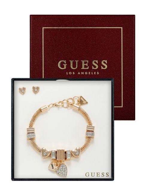 Guess Ensemble Bracelet Et Boucles D'oreilles Dorés à Breloques Or