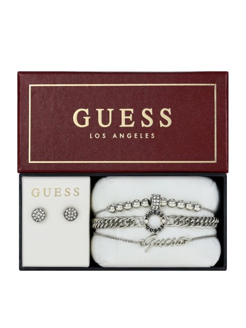 Coffret Trio De Bracelets Et Boucles D'oreilles Puces En Argent Guess