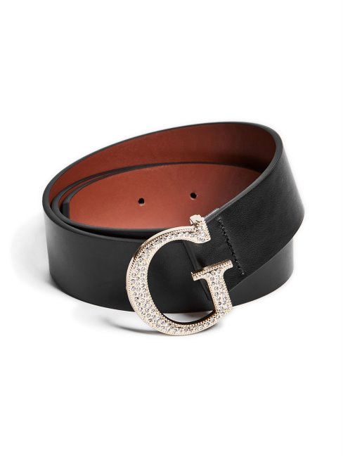 Ceinture Noire Boucle G Logo Strass Guess