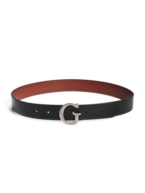 Ceinture Noire Boucle G Logo Strass Guess
